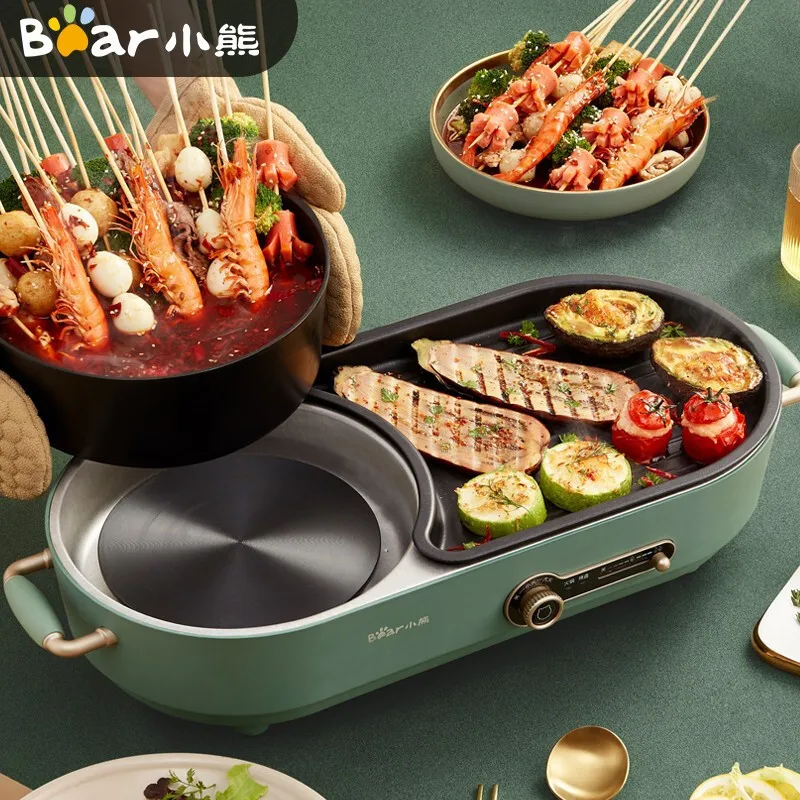 Bear DKL-C15L1 Electric grill multi-functional electric hot pot   shabu barbecue machine double dismountable 220V