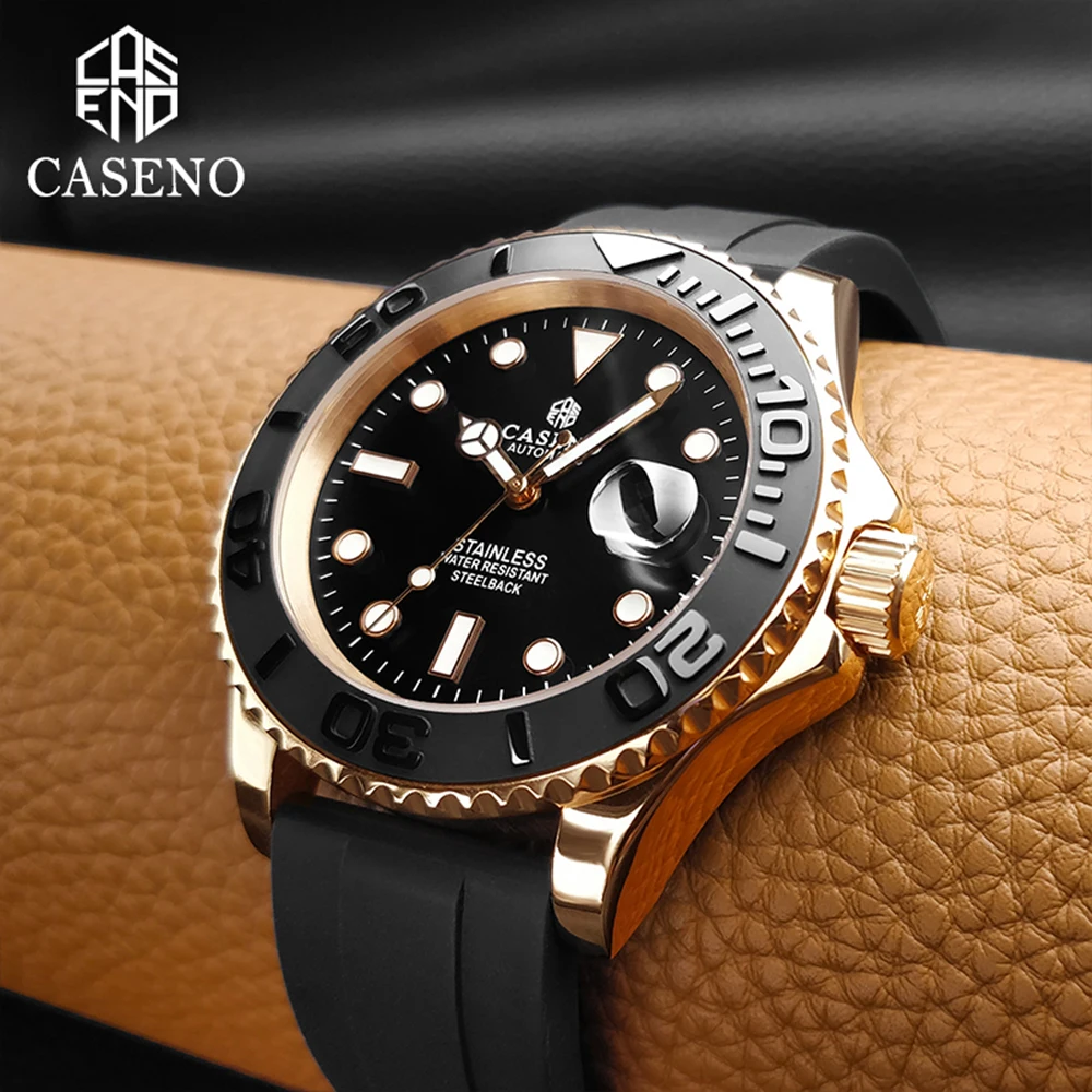 

Mechanical Wristwatches Men Automatic Top Luxury Brand Watch Mens Gold Stainless Steel Sapphire Glass Silicone Watch New CASENO