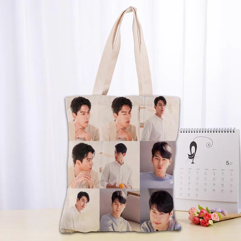 Custom Hyun Bin Tote Shopping Bags 30x35cm Tote Bag Reusable Handbag Women Shoulder Cloth Pouch Foldable 0719