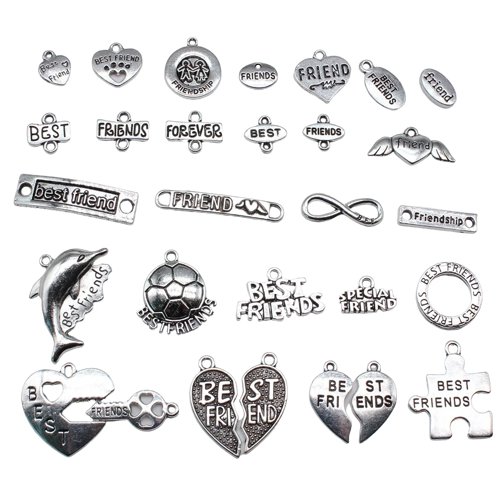 10pcs Best Friend Charms For Jewelry Making Antique Silver Color Plated BFF Charms Best Friends Forever Connector