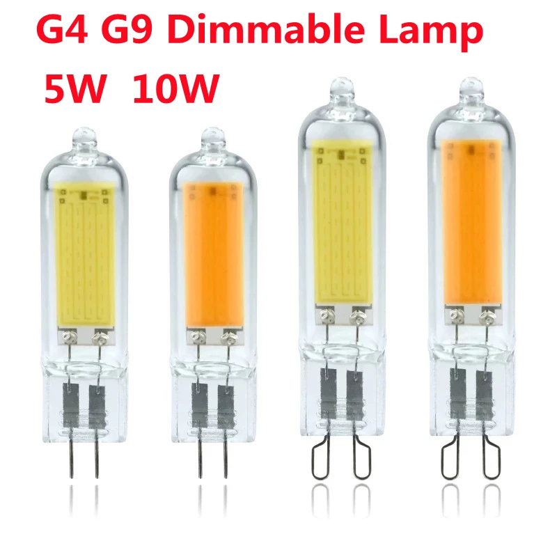 10Pcs/Lot Dimmable 5W 10W G4 G9 COB LED Lamp Bulb AC/110V 220V Glass Light Candle Lights Replace 30W 40W Halogen for Chandelier