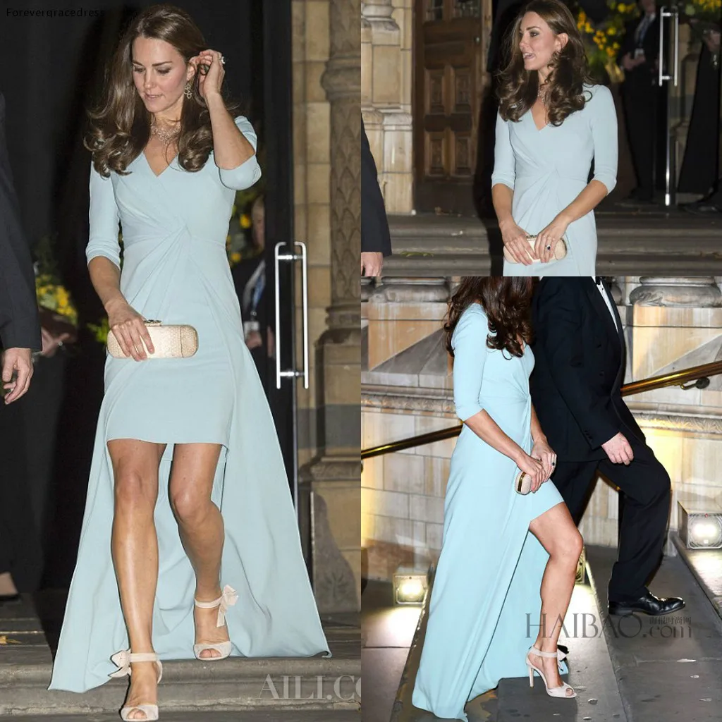 

Kate Middleton Sky Blue Evening Dress High Low Celebrity Dress Formal Prom Party Event Gown