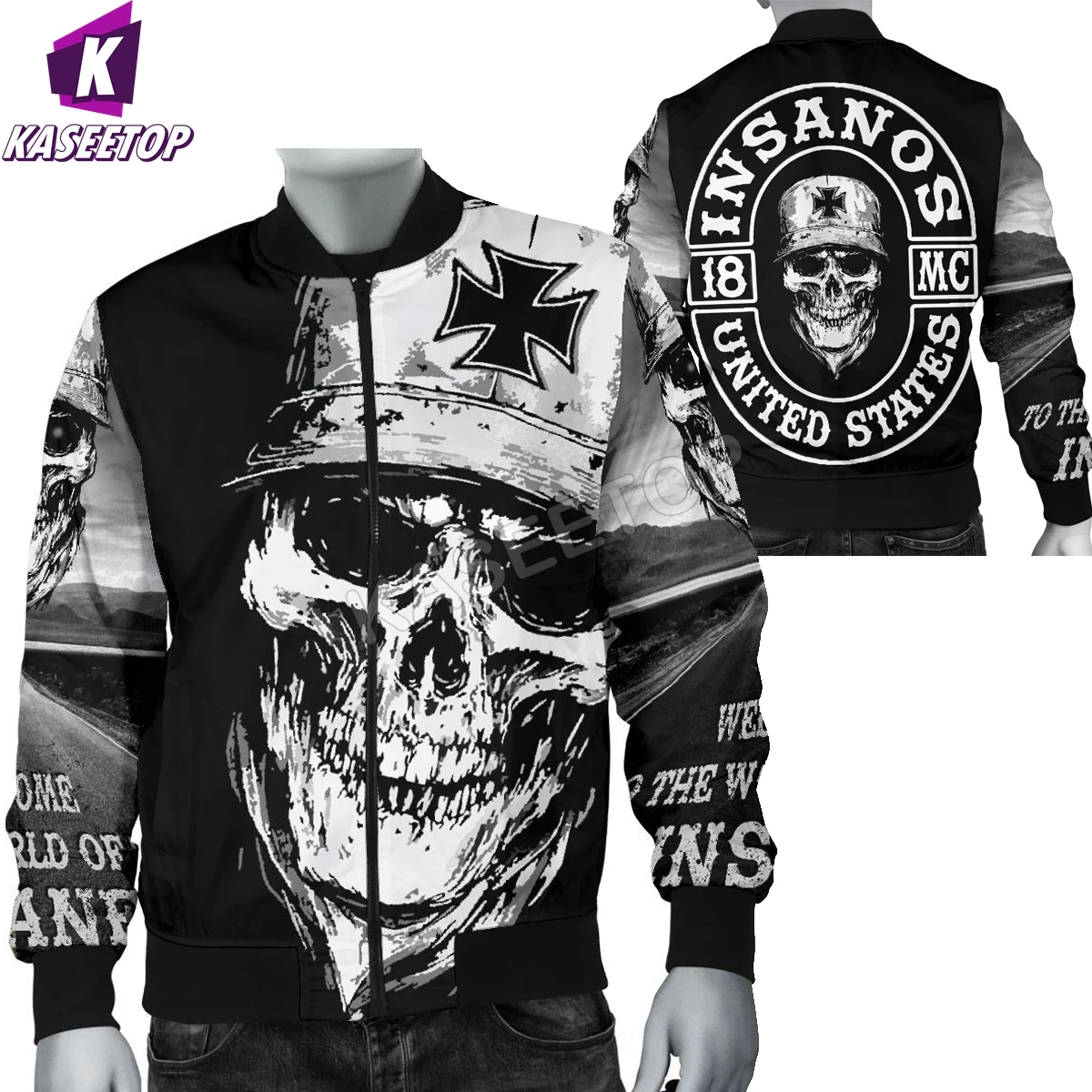 Winter Men's Horror Black Skull Jacket Cosplay Costume Casual Unisex 3D Full Print Bomber Jacket Tracksuit Zipper Hoodies Coat