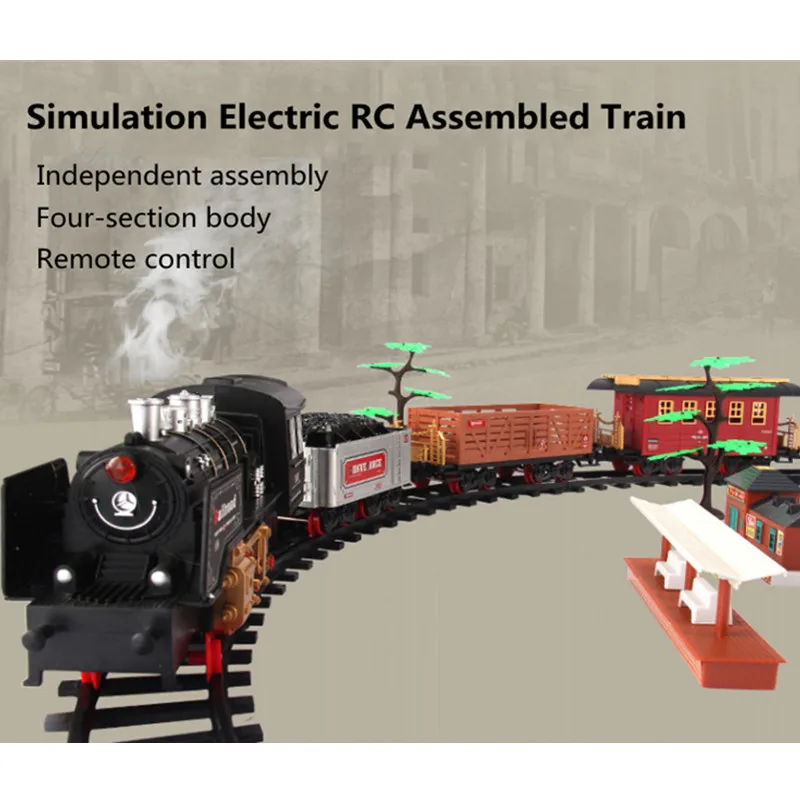 High Simulation Steam spray 2.4G RC Steam Train 666CM Large Track Railway DIY Assembly RC Toy Sound Smoking Effect Train  Tracks