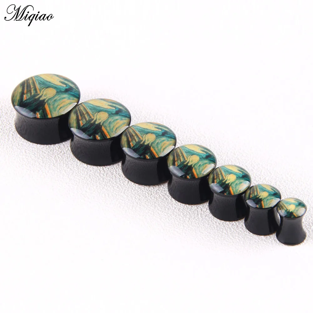 Miqiao New Van Gogh Oil Painting Acrylic Ear Extension Double Ring Auricle Body Piercing Jewelry Ear Plugs