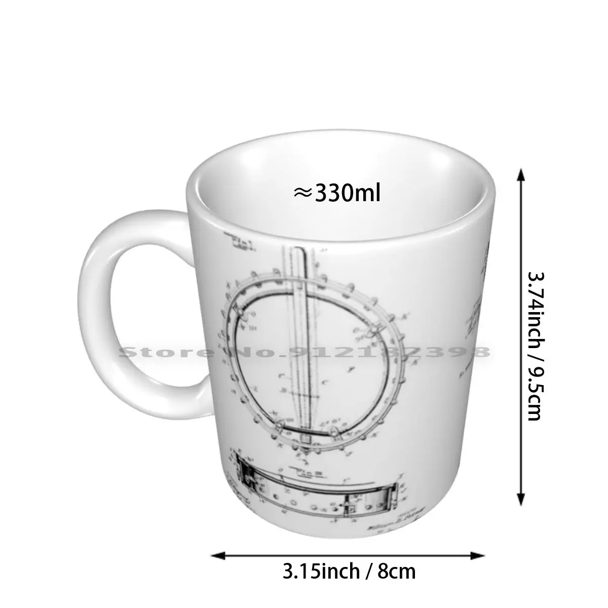 Banjo Patent 1906-Black Ceramic Mugs Coffee Cups Milk Tea Mug Banjo Patent Banjo Banjo Blueprint Folk Music Instrument For