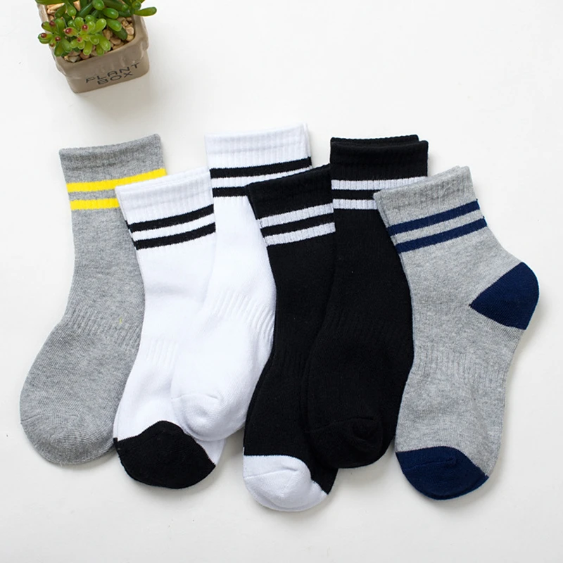 Boys Socks Cotton Children Sport Two Striped School Socks for Kids Short Socks Boys Girls Old School White Black Gray Color 3-8Y