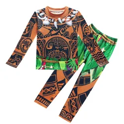 Moana Maui Cosplay Costume for Boys Pajamas Casual T Shirts Tops Tees and Pants Carnival Halloween Party for Kids Clothes Set