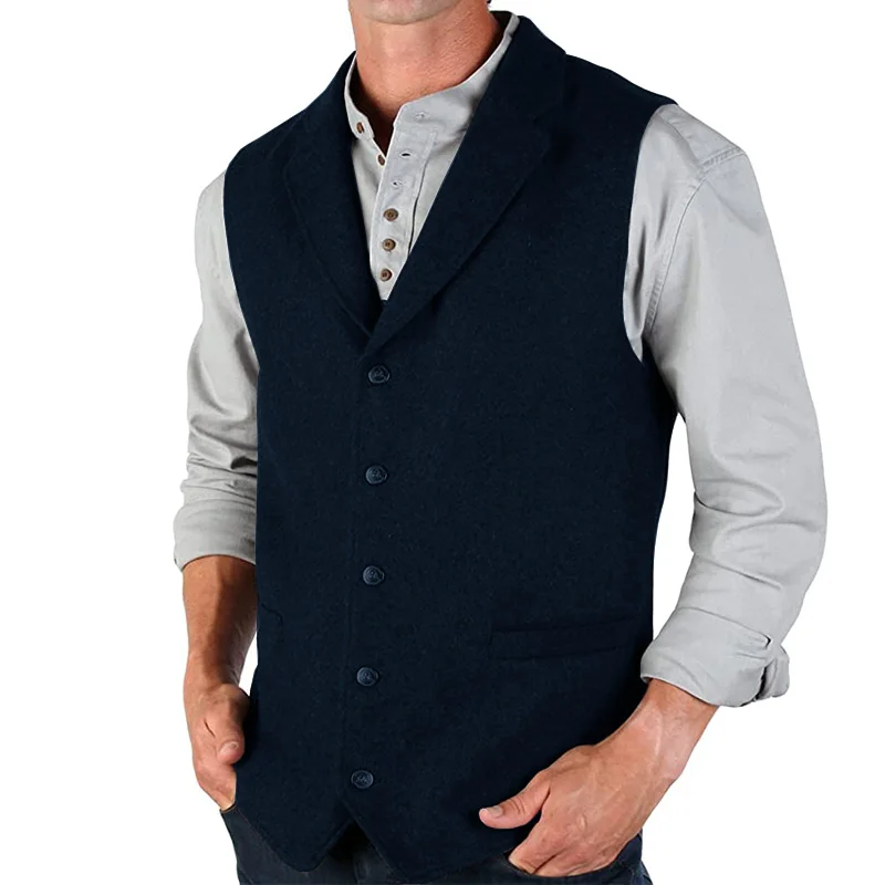 Mannen Pak Vest Wollen Revers Business Slim Fit Mouwloze Retro Pak Bruiloft Bruidegom Vest Steampunk Vest