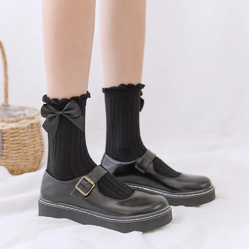 

Sweet Women Lolita Princess Socks White Black Bowknot Uniform Sock Anime Cosplay Ruffle Cotton Socks JK Female Soft Cute Soxs