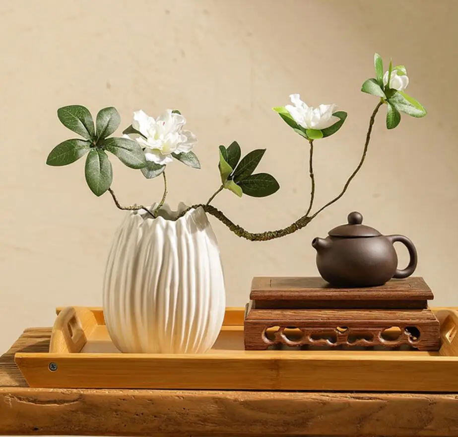 

Creative Simple Decor Vase Zen Shell Shaped White Ceramic Vase Flower Arrangement Office Bedroom Living Room Decorative Basin