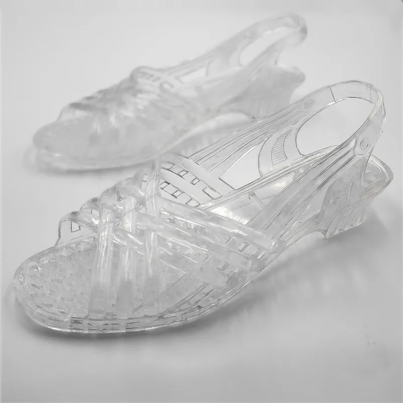 Size 34-39 Women Sandals Summer Femmes 3cm Heels Jelly Shoes Peep Toe Slip On Soft Bottom Transparent Mujer Crystal Chaussures 1