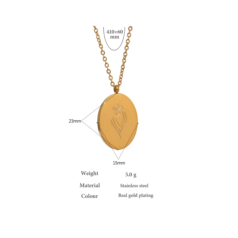 Yhpup Halskette mit Anhänger aus Edelstahl 316, 12 Monate, Geburtsblume, Blumenanhänger, Mutter, Schwester, Geschenk, PVD-Kragen, goldene Halskette, wasserdicht – Detail 1