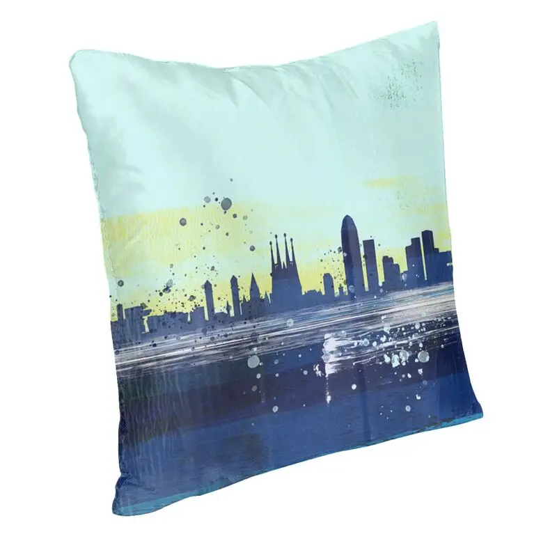 Spain Cityscape Barcelona Abstract Skyline Cushion Cover Home Decoration Oil Painting Art Landscape Throw Pillow Case