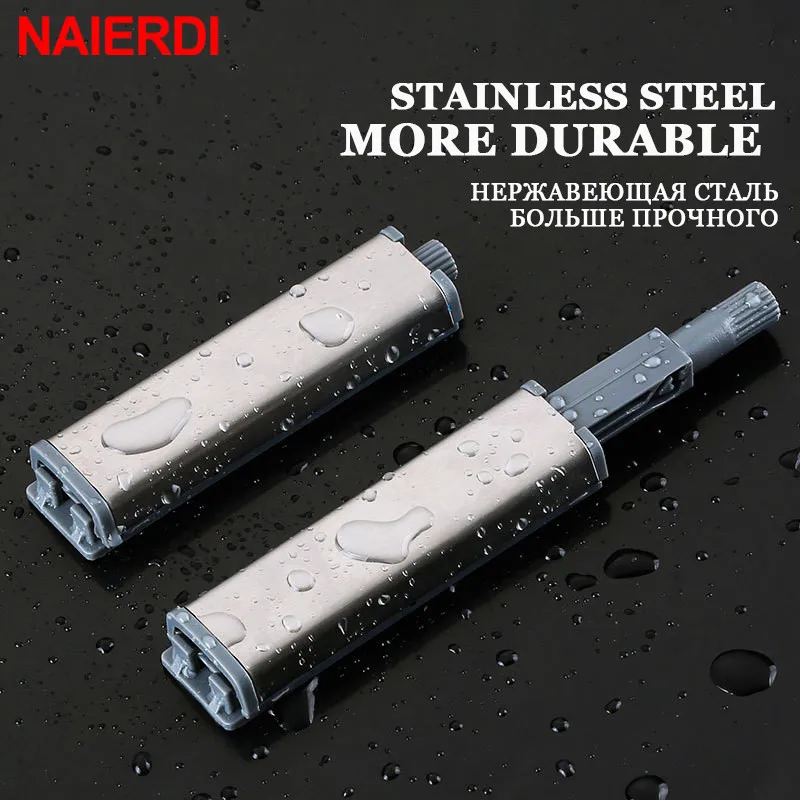 NAIERDI 10PCS Stainless Steel Cabinet Catches Push to Open Damper Buffer Invisible Cabinet Pull Magnetic Touch Switch Rebounder