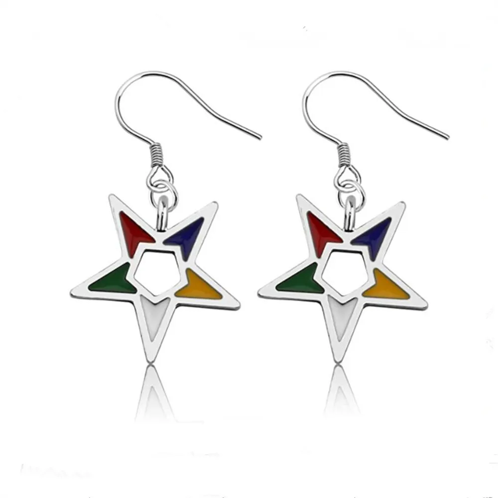 Masonic Symbol Jewelry Custom Design New Popular Metal Enamel Colorful Order Easter Star OES Earrings