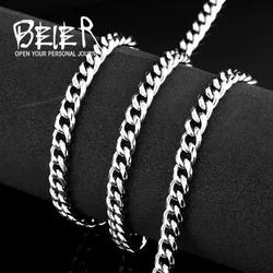 BEIER Filled Solid Necklace Curb  Link Men Cuban Chains Choker Stainless Steel Male Female Accessories Fashion BN1030