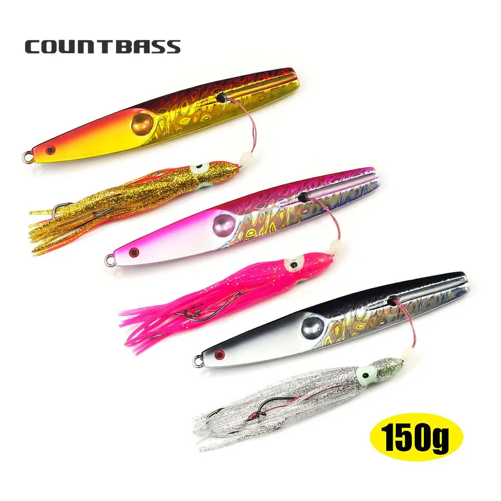 3PCS 150g 5.3oz Countbass Inchiku Jig with Octopus Assist Hook, Squid Jigging, Saltwater Bottom Ship Snapper Fishing Lures