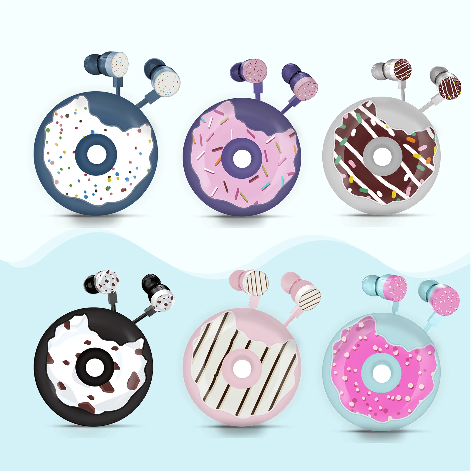 Cartoon Donuts Wired Earphones with Microphone,3.5mm Over-Ear Stereo Headphone With Cute Earphones Case Kids Gifts