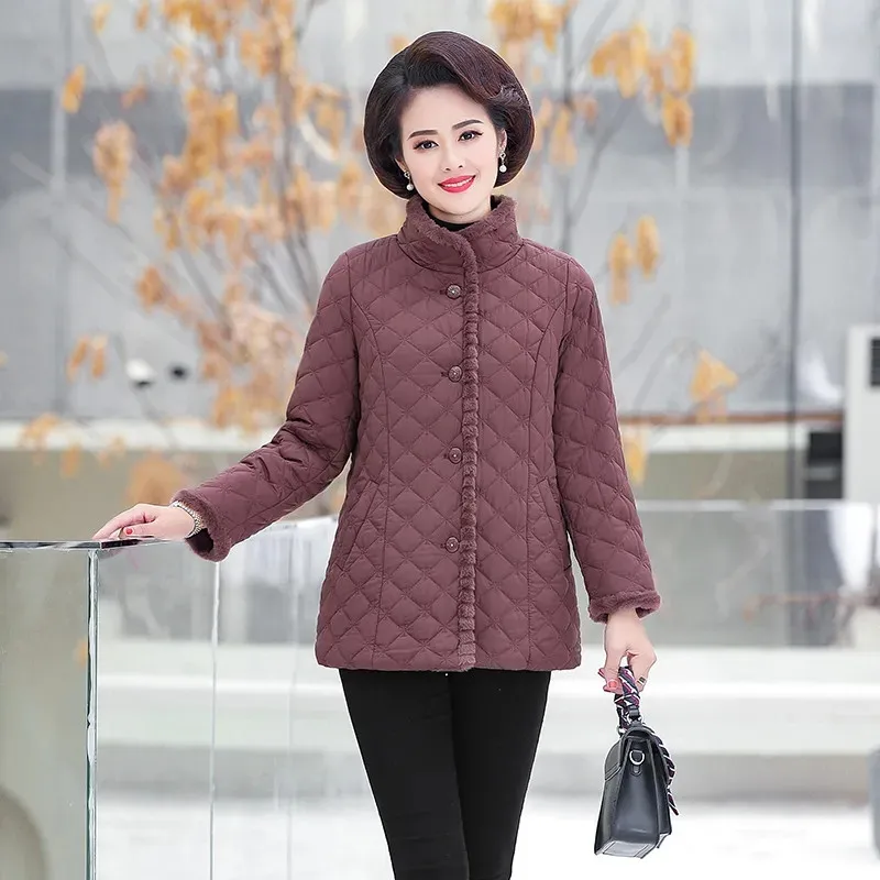 New Ladies Jacket Middle-Aged Mother Winter Clothing Add Velvet Female Outerwear Extravagance Keep Warm Women\'s Cotton Coats