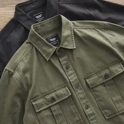 2021 Male Cargo Work Shirts New Cotton Military Shirt Men Long Sleeve Dress American Shirt -40