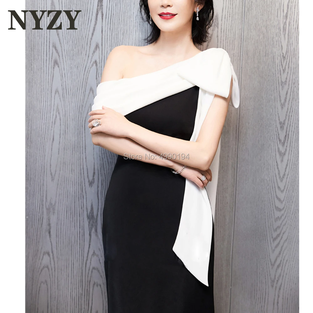 우아한 한 어깨 인어 화이트 블랙 신부의 신랑 드레스 2020 NYZY M259 Vestidos 드 Madrina 공식 드레스