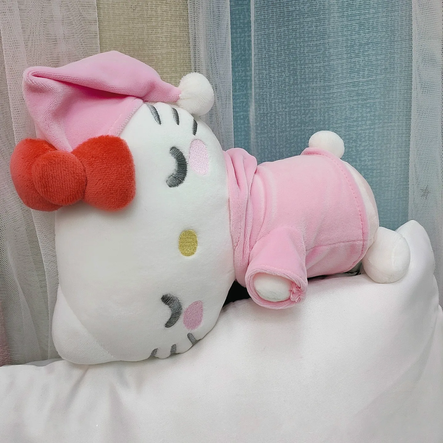 8inch Japan Cartoon Sanrio Plush Sleeping Hello Kitty Cinnamoroll My Melody Pompom Purin Kuromi Soft Stuffed Dolls Kid Toy