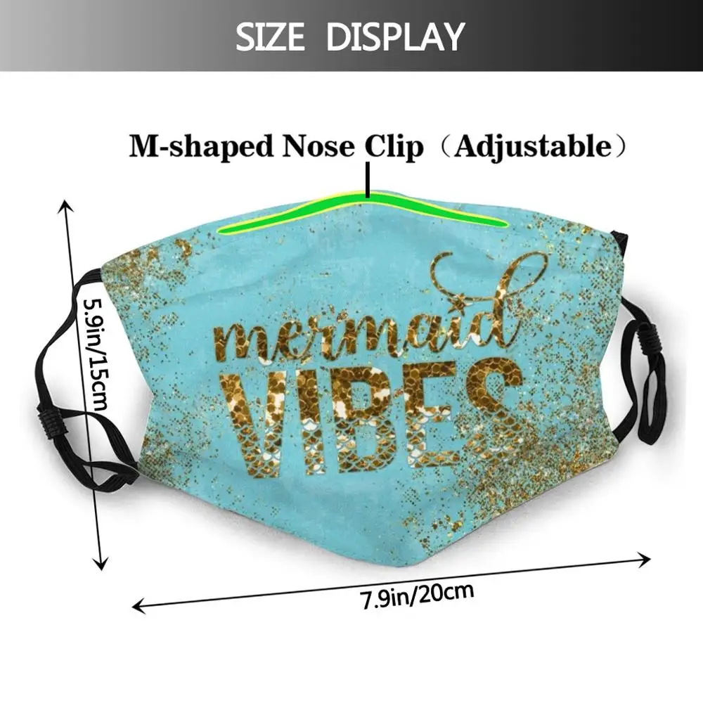 Masque buccal anti-poussière avec filtre lavable, Vopography on Teal Bergame Print, Mermaid Vibes, Gold Glitter, Abstract Animal Blink Fish