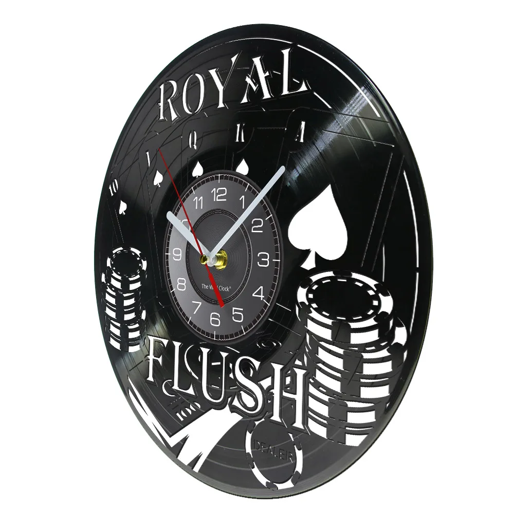 Royal Flush Decorative Wall Clock Spades Gamble Room Poker Cards Vinyl Record Wall Watch Las Vegas Gamble Cards New Year Gifts
