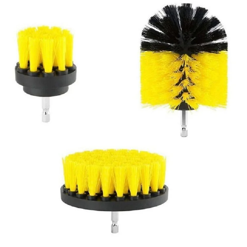 3Pcs Round Full Electric Bristle Drill Brush Rotary Cleaning Tool Set Scrubber Cleaning Tool Brushes Car Wash Tool