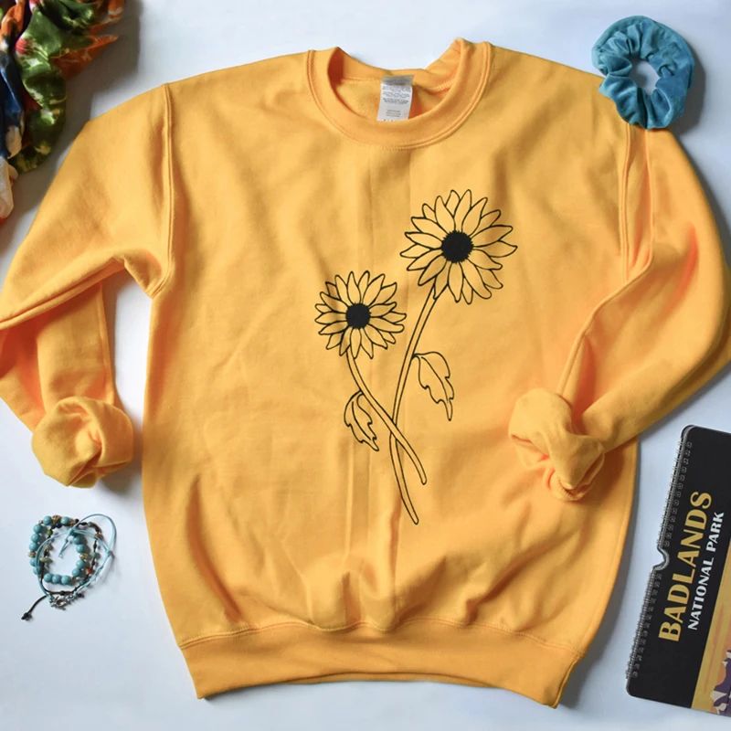 

Harajuku Sunflowers Crewneck Cotton Women Sweatshirt Full Long sleeve Girl Top Shirt Fashion Plus Size Female Pullover Drop Ship