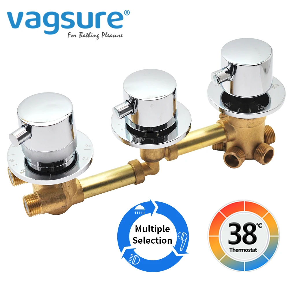 New Triple Handle Thermostatic Brass Shower Faucet Shower Room Auto Thermostatic Control Valve Mixer Tap  2/3/4/5 Way Diverter