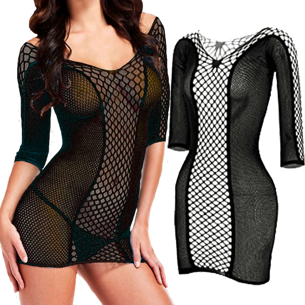 Erotic Lingerie Dress Sexi Women Fishnet Vestido Hollow Out Sexy Transparent Underwear Baby Doll Costumes Night Dresses