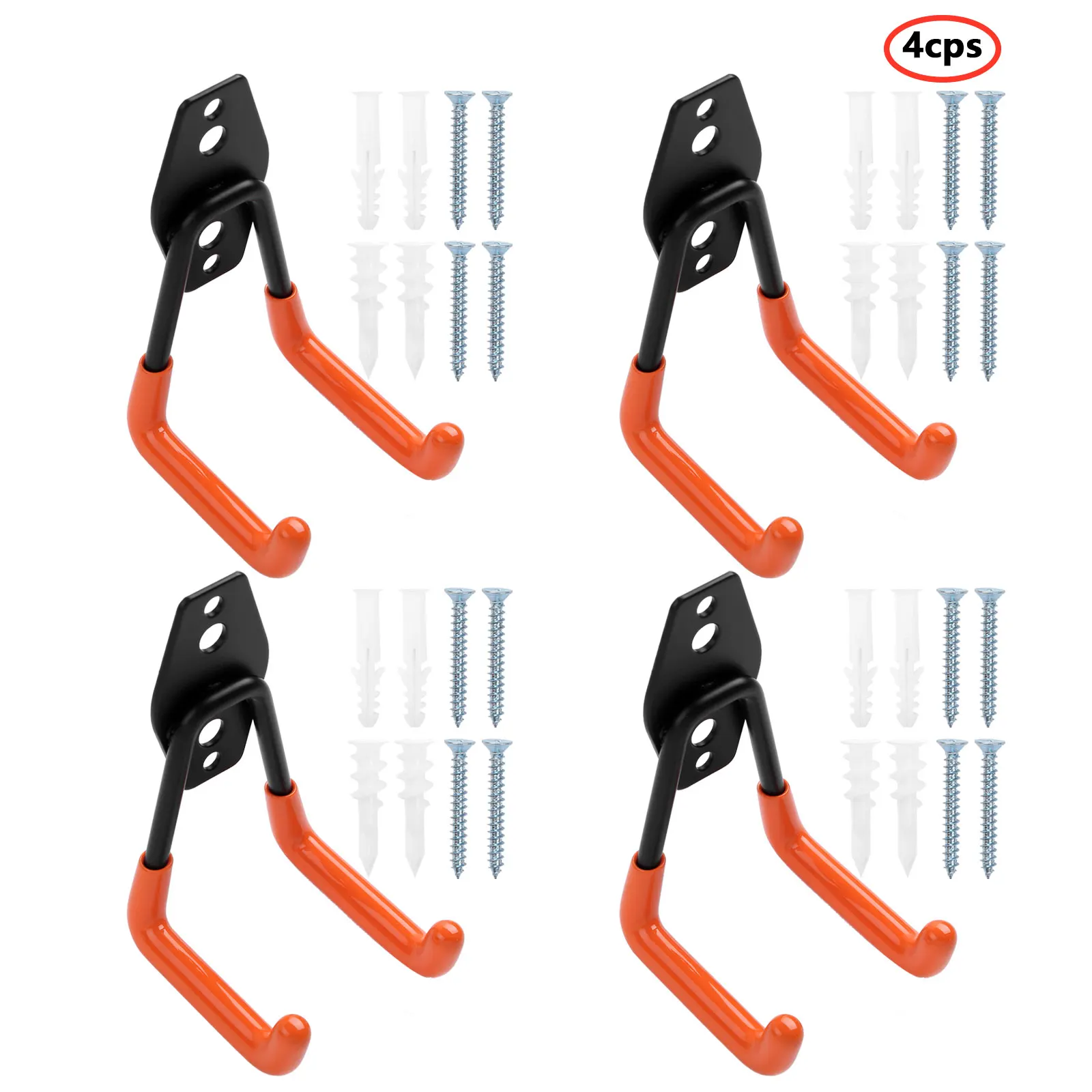

4 Iron Hooks Steel Garage Storage Utility Double Hanger Heavy Duty Organizer Storage Holder Bar Hook for Ladder Lawn Garden Tool