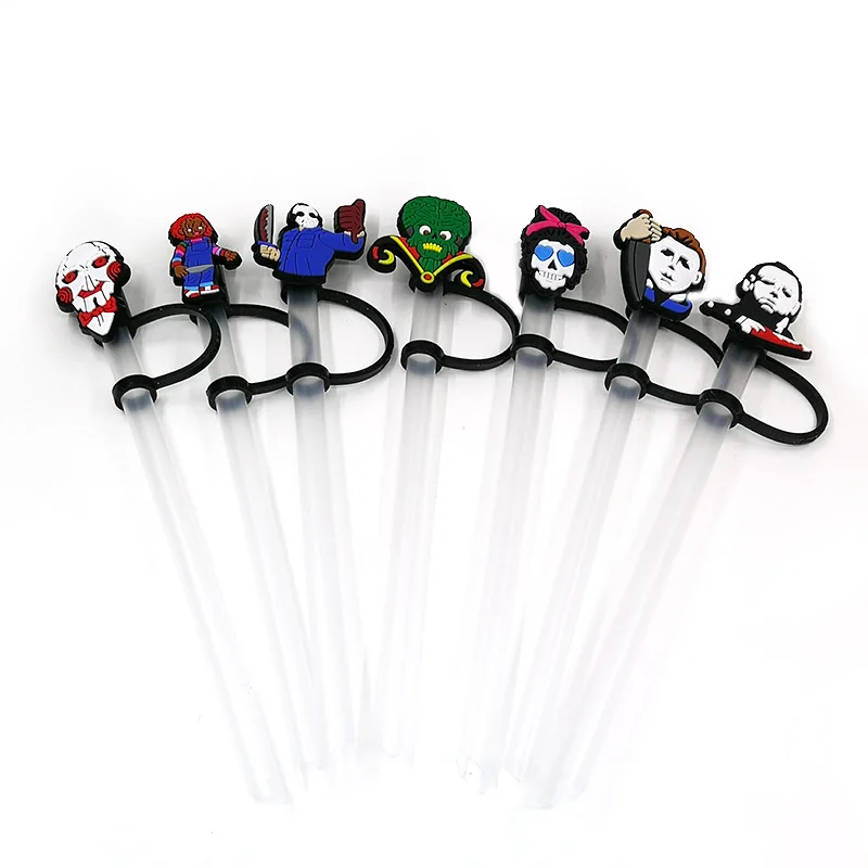 1PCS PVC straw topper horror figure Plugs Tips Cover Splash Proof Dust-proof Straw Tips Cover Glass Cup Accessories Kitchen Tool