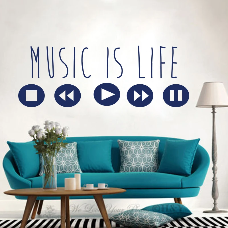 Modern Music Is Life Buttern Wall Decal Playroom Children DJ Equalizer Music Studio Stop Pause Wall Sticker Bedroom Vinyl Decor