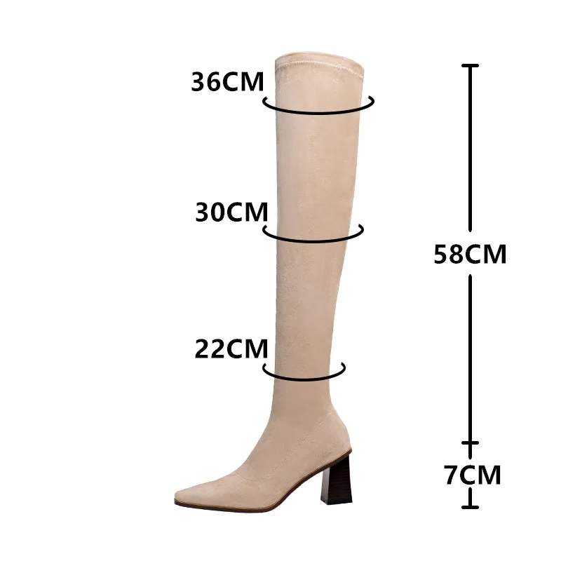 Taglia 33-43 stivali sopra il ginocchio da donna scarpe cachi nere stivali da coscia elastici Sexy a gamba sottile da donna abito scamosciato per