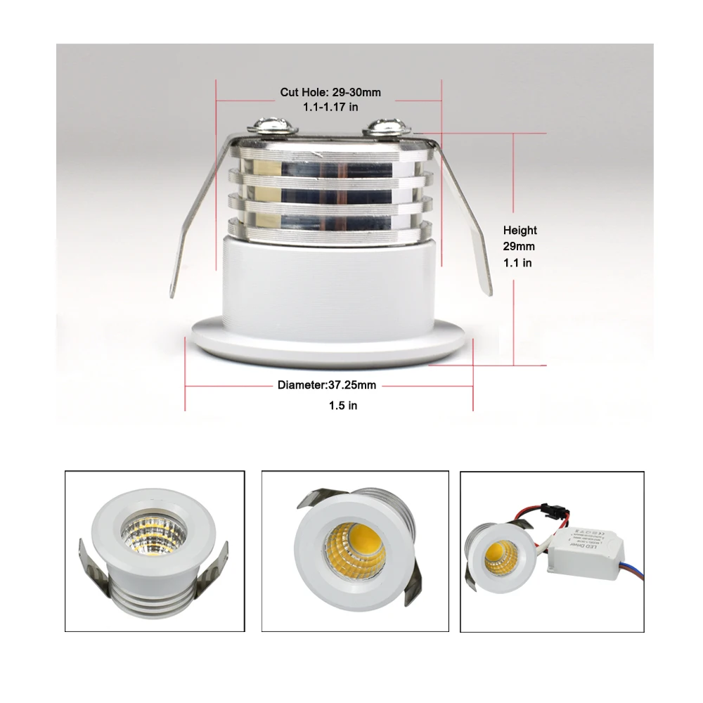 100pcs Wholesale 3W Small Recessed Ceiling LED Spot Light COB Dimmable Driver Included for home showcase cabinet hotel etc