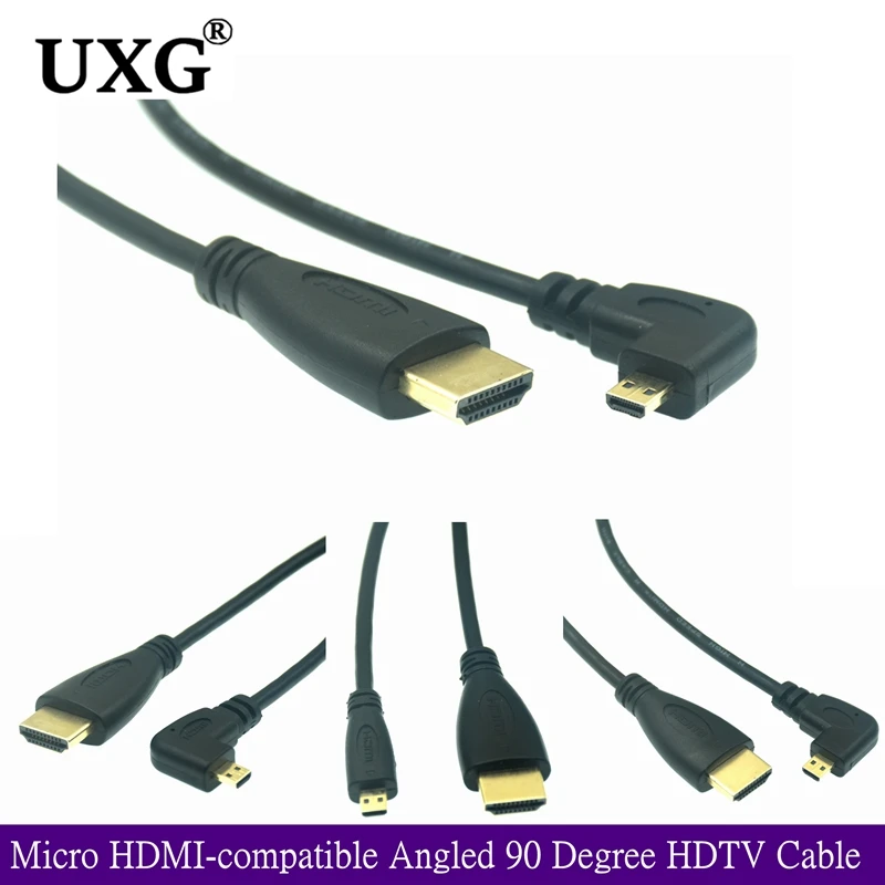 Micro HDMI kompatybilny lewy i prostopadły 90 stopni Micro HDTV, aby kabel HD do aparatów cyfrowych i telefonów tablety 50cm 150cm 200cm