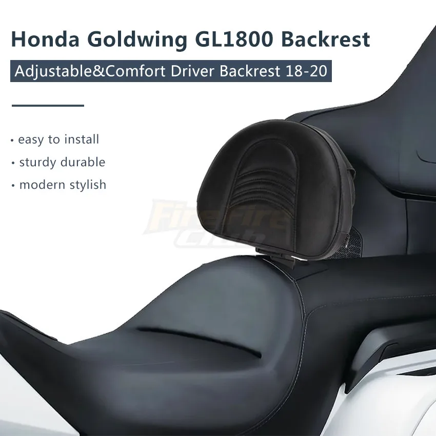 Black Driver Backrest Adjustable Driver Rider Seat PU Leather Luggage Rack Bar For Honda Goldwing Cruise GL1800 2018-2020