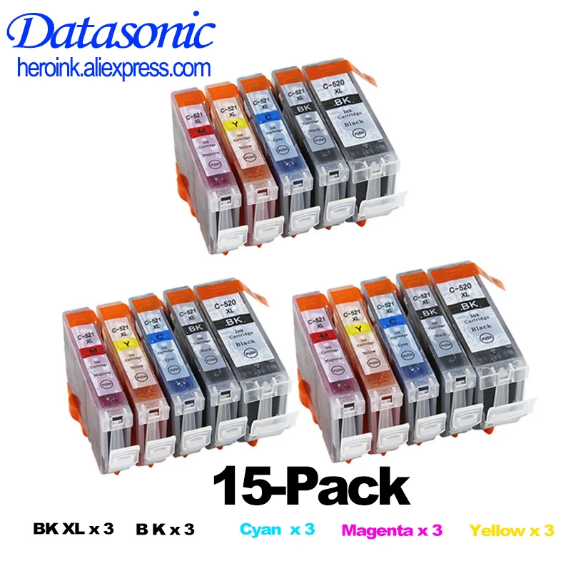 DAT PGI-520 CLI-521 Adhérence de l\'encre Compatible avec IL PIXMA iP 3600 4600 4700 MP 540 550 560 620 630 640 980 MX860 Imprimante