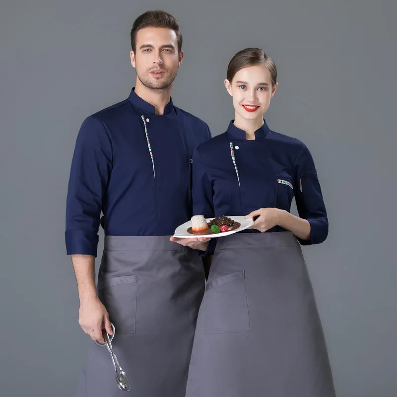 Uniforme de chef de manga comprida, roupa de trabalho para cozinha, hotel, para homens e mulheres, serviço de comida, jaquetas de chef, padaria, restaurante, garçonete, roupas