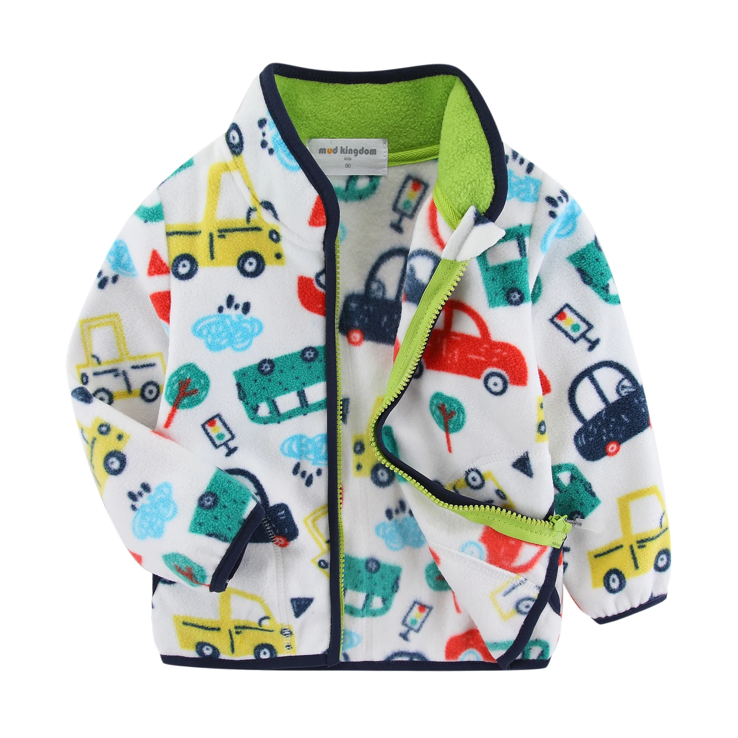 Mudkingdom giacche per bambini autunno manica lunga capispalla per bambini in pile Cartoon Car Dinosaur Zipper ragazzi ragazze cappotti