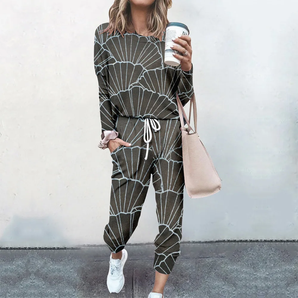 

Women 2 Piece Sets Pullovers Print Female Tops And Elastic Waist Pants Casual Streetwear Tracksuit Ladies Cloting Long Sleeve