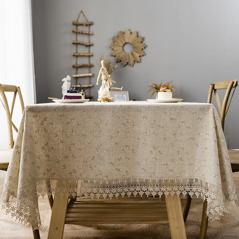 Prostokątny koronkowy obrus haftowany kwiatowy obrus na stół bawełniany nappe de Table tapete mantel mesas Wedding Decor