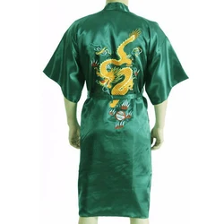 Summer New Green Chinese Men's Traditional Robe Bathrobe Novelty Embroider Dragon Sleepwear Kimono Gown Novelty Clothes