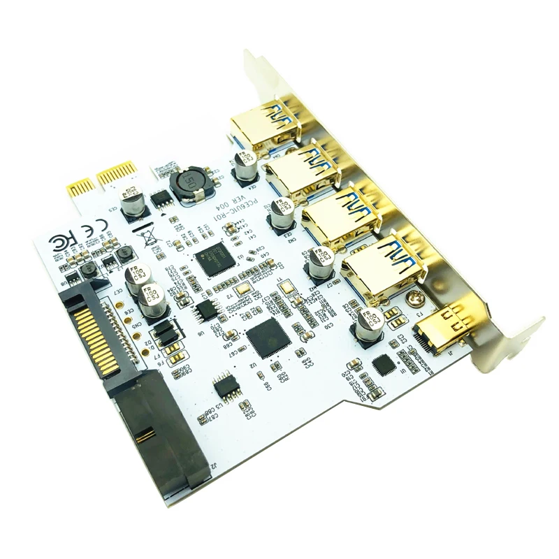USB 3.1 Type C PCIe Expansion Card PCI-e to 1 Type C + 4 Type A 3.0 USB Adapter PCI Express Riser Card with USB 19pin Connector