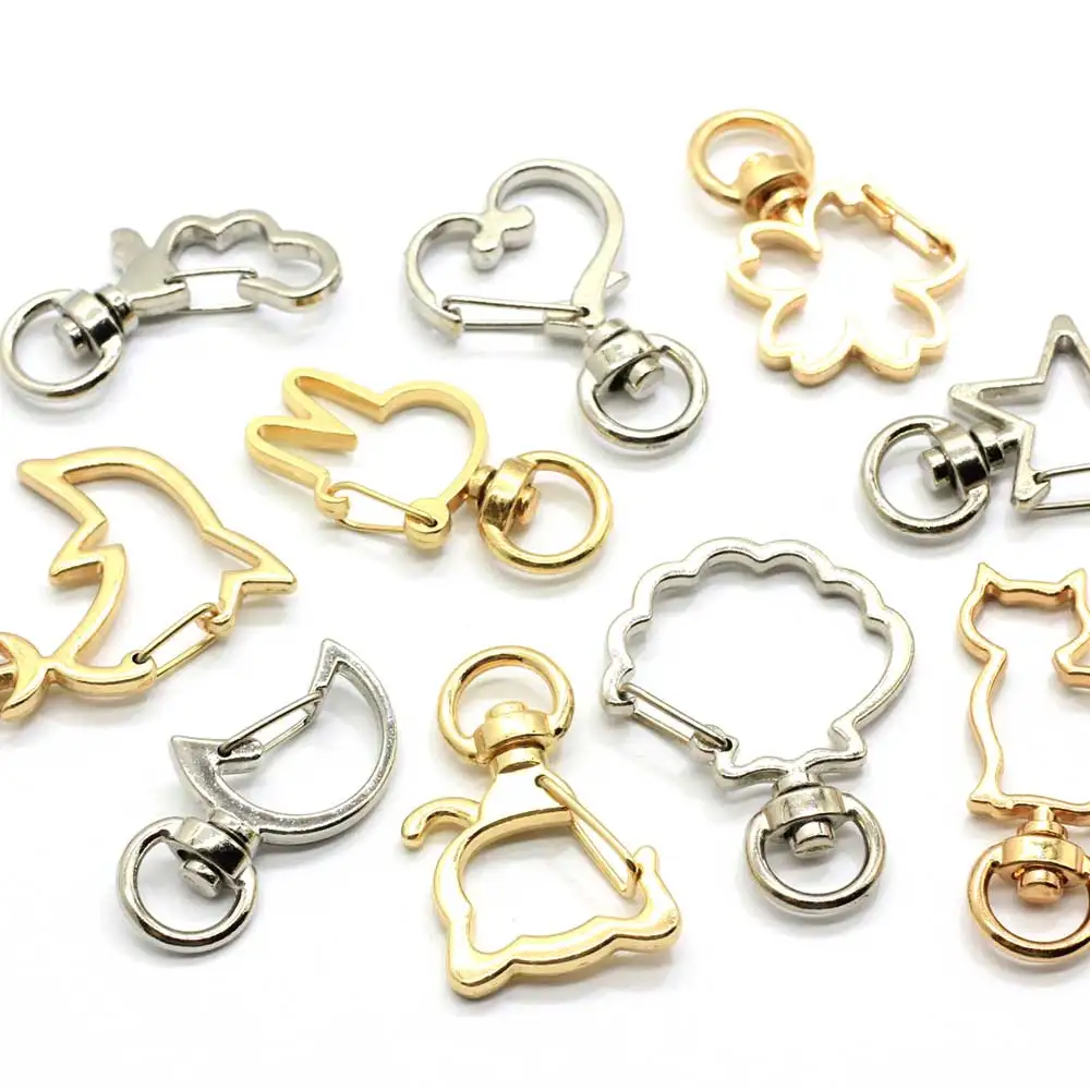 20/50pcs High Quality Swivel Lobster Clasp Snap Hook Wing Neko Heart Star Moon Sakura Shape Keychain Jewelry Findings Car Keyrin