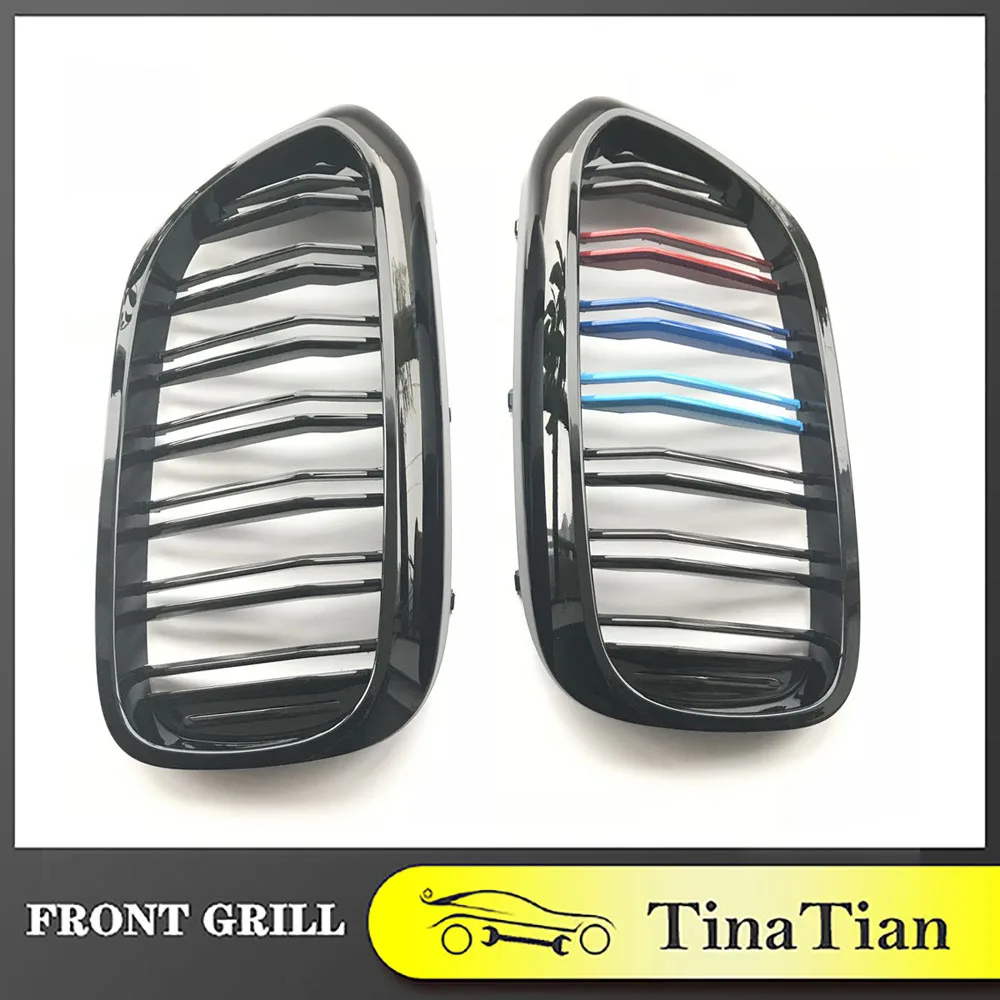 Fit for BMW 5 Series G30 G38 2018 car mid-net styling modification A pair of bright black M color double splint front kidneys