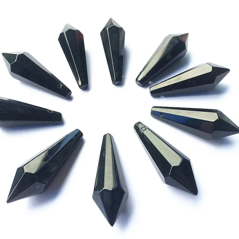 Whole Sale 50pcs 38MM Black Glass Crystal Icicle Prisms(Free Ring) Hanging Chandelier Pendants Ceiling Lights Cake Topper Decor